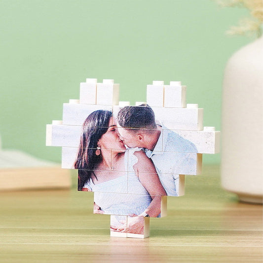 Custom Building Brick Heart Shaped Personalized Photo Block Puzzle - DigiVirt