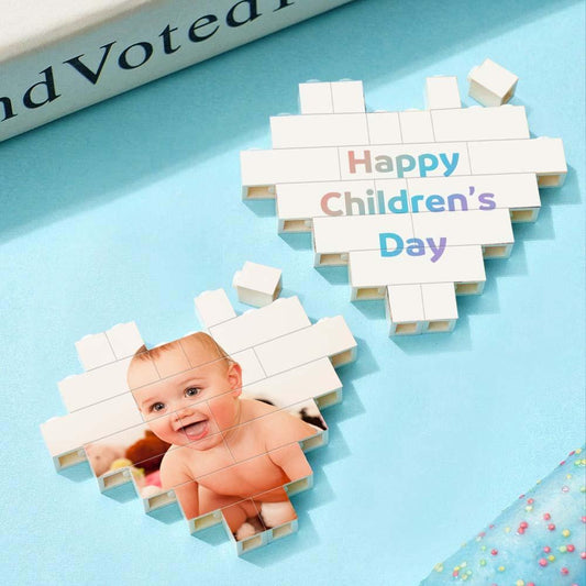 Custom Building Brick Personalized Heart Shaped Photo Block for Children's Day - DigiVirt