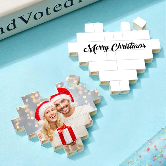 Custom Building Brick Personalized Heart Shaped Photo Block for Christmas - DigiVirt