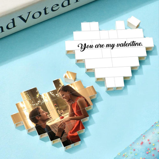Custom Building Brick Puzzle Personalized Heart Shaped Photo & Text Block Gift for Couples - DigiVirt