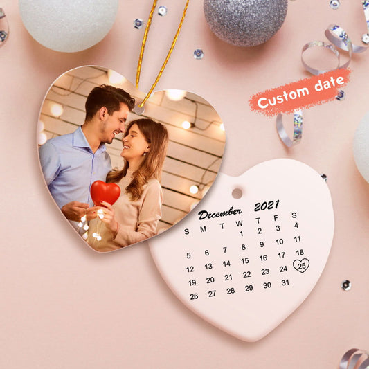 Custom Calendar Photo Heart Shaped Ceramics Ornament - DigiVirt