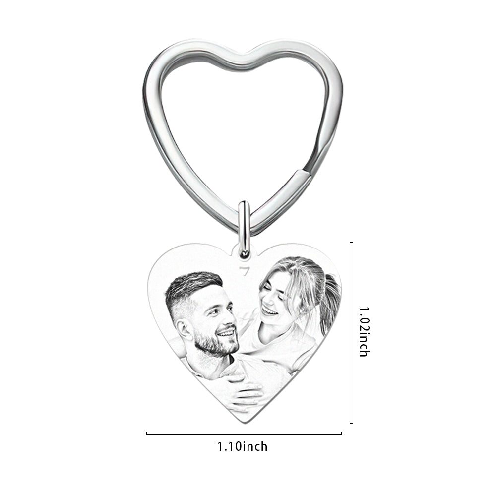 Custom Calendar Photo Keychain Heart Engraved Keyring Anniversary Memorial Gift Wedding Gift - DigiVirt