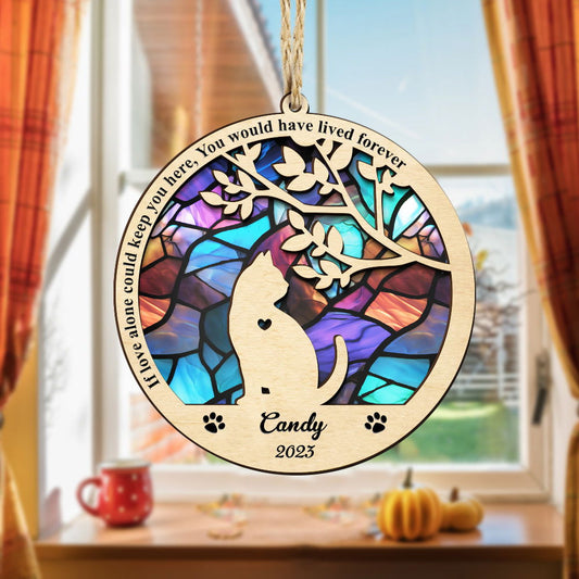 Custom Cat Memorial Suncatcher Pet Memorial Ornament Loss of Pet Sympathy Gift - DigiVirt