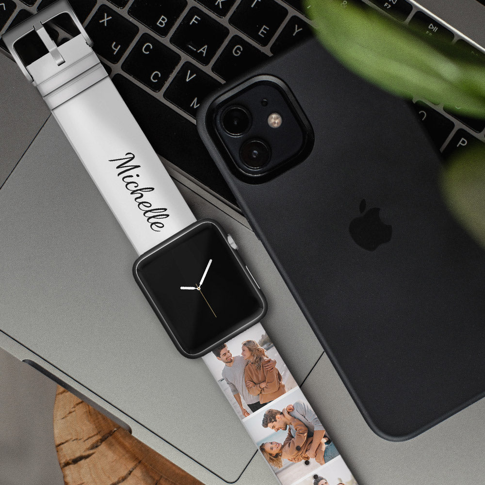 Custom Collage Photo and Name Apple Watch Band Silicone Watch Strap - DigiVirt