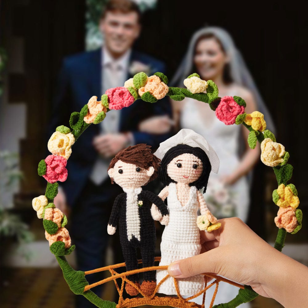 Custom Crochet Doll Personalized Gifts Handmade Mini Look alike Dolls Wedding Couple with Flower Circle - DigiVirt