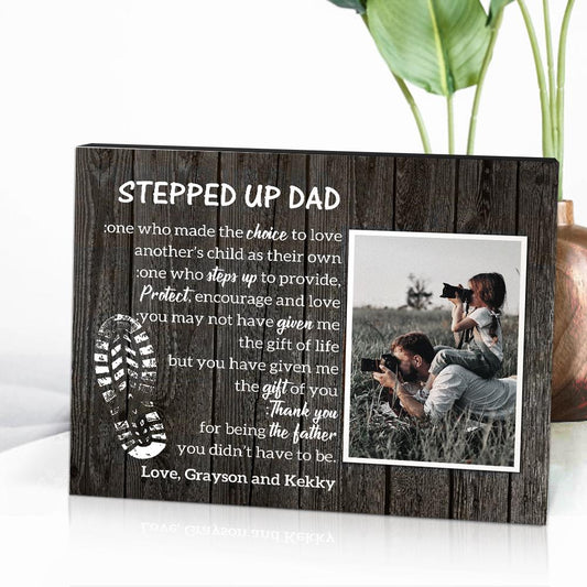 Custom Desktop Picture Frame Personalized Stepped Up Dad for Father's Day Gift - DigiVirt