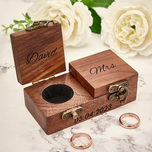 Custom Double Ring Boxes Personalized Wood Ring Bearer Box - DigiVirt