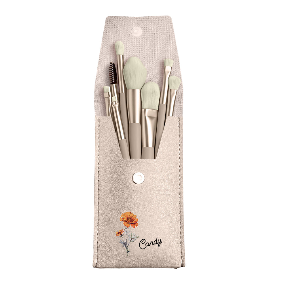 Custom Engraved Birth Flower Makeup Brush Set Wedding Gift - DigiVirt