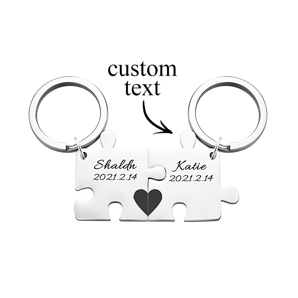 Custom Engraved Couple Keychain Set Personalized Puzzle Key Ring Valentine's Day Gifts Wedding Gifts - DigiVirt