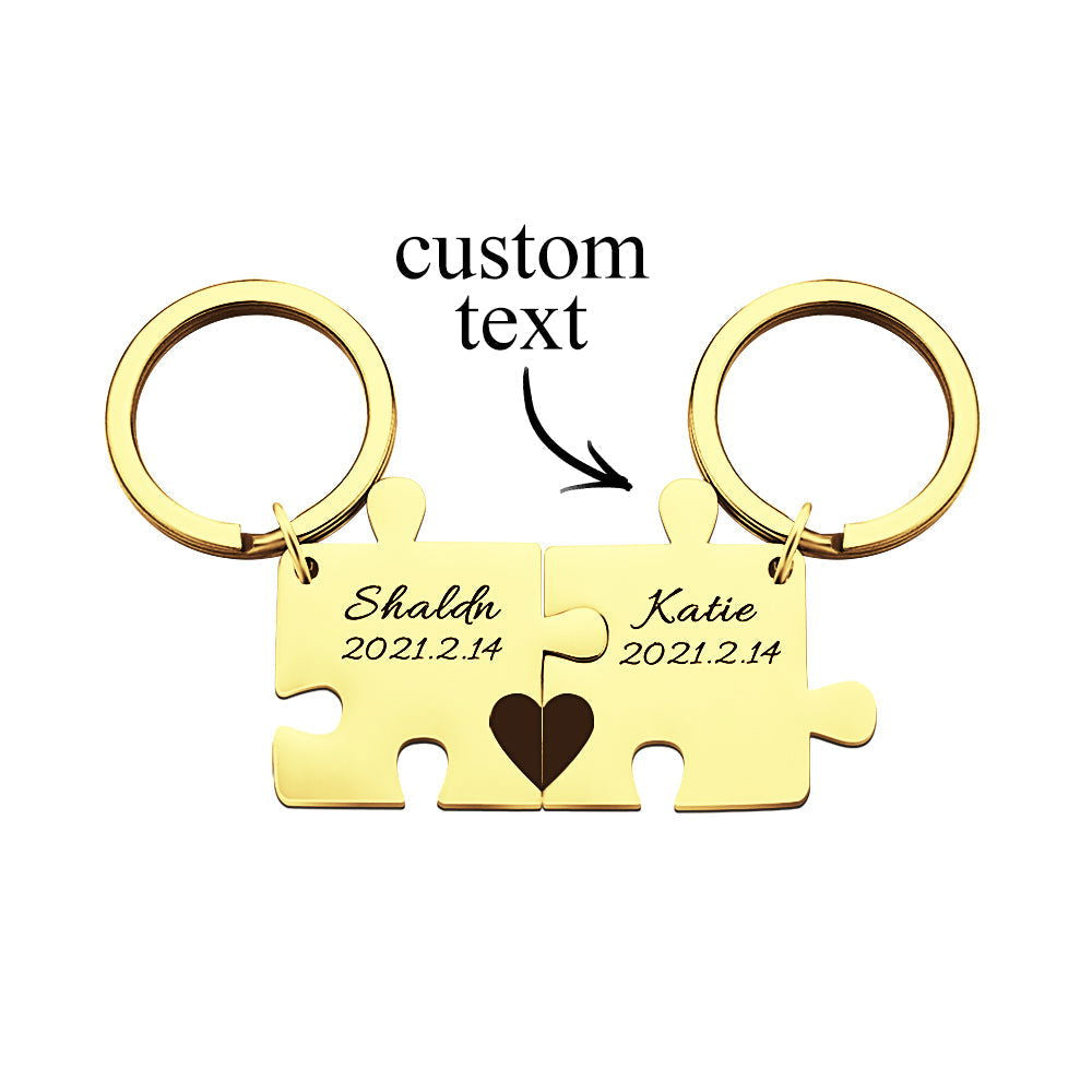 Custom Engraved Couple Keychain Set Personalized Puzzle Key Ring Valentine's Day Gifts Wedding Gifts - DigiVirt