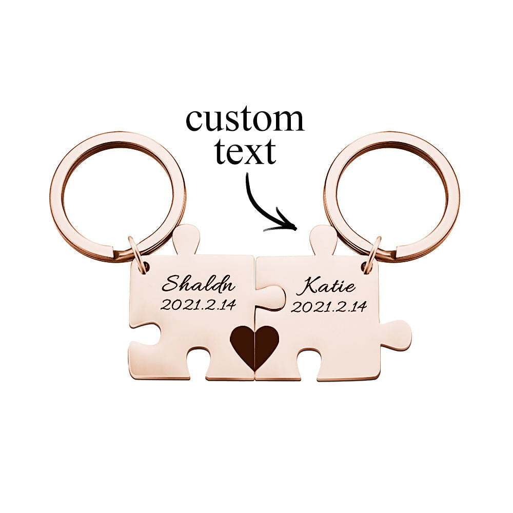Custom Engraved Couple Keychain Set Personalized Puzzle Key Ring Valentine's Day Gifts Wedding Gifts - DigiVirt