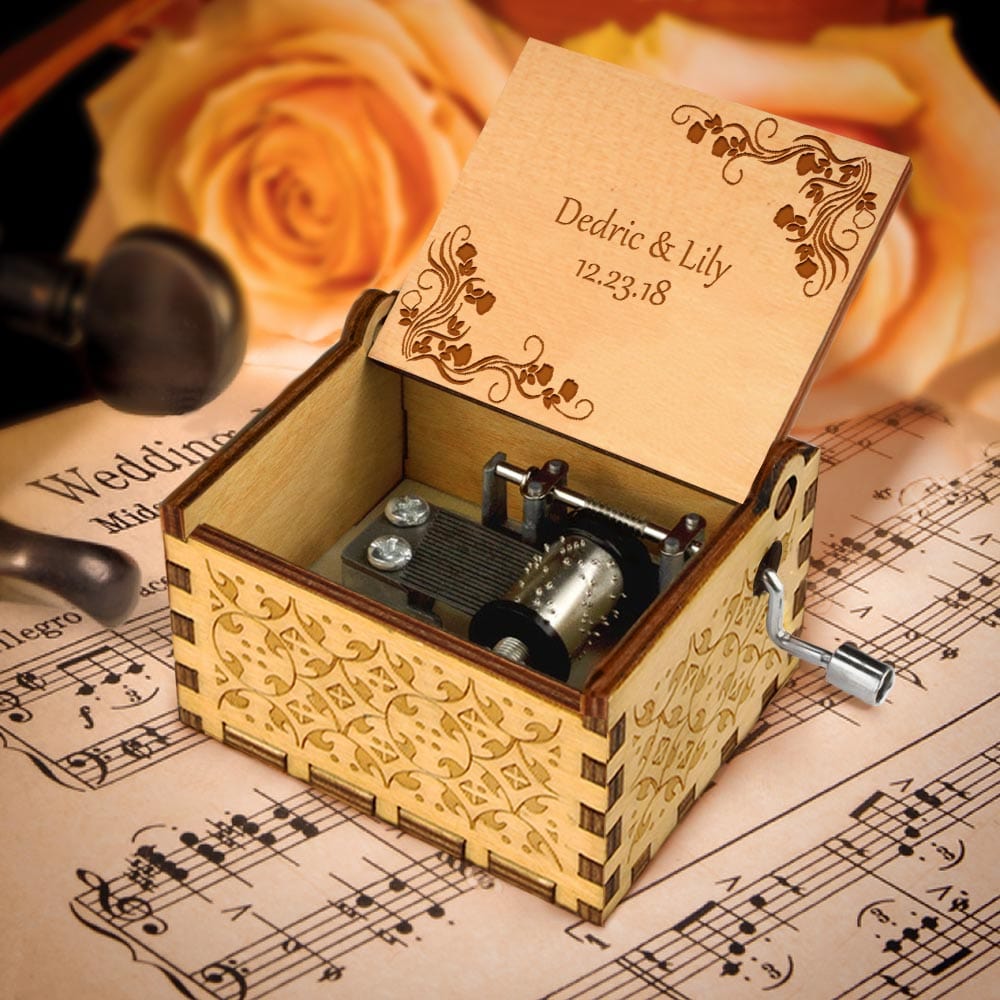 Custom Engraved Wooden Music Box with Name And Date - DigiVirt