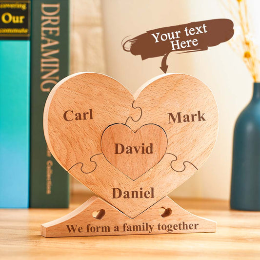 Custom Engraved Wooden Name Heart Puzzle Decor Family Name Heart Puzzle Home Decoration - DigiVirt