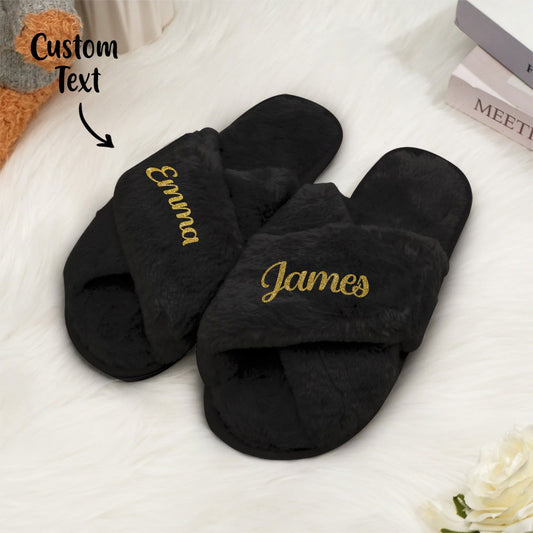 Custom Fluffy Slippers Fluffy Cross Slippers Bride Slippers Bridesmaid Gift - DigiVirt