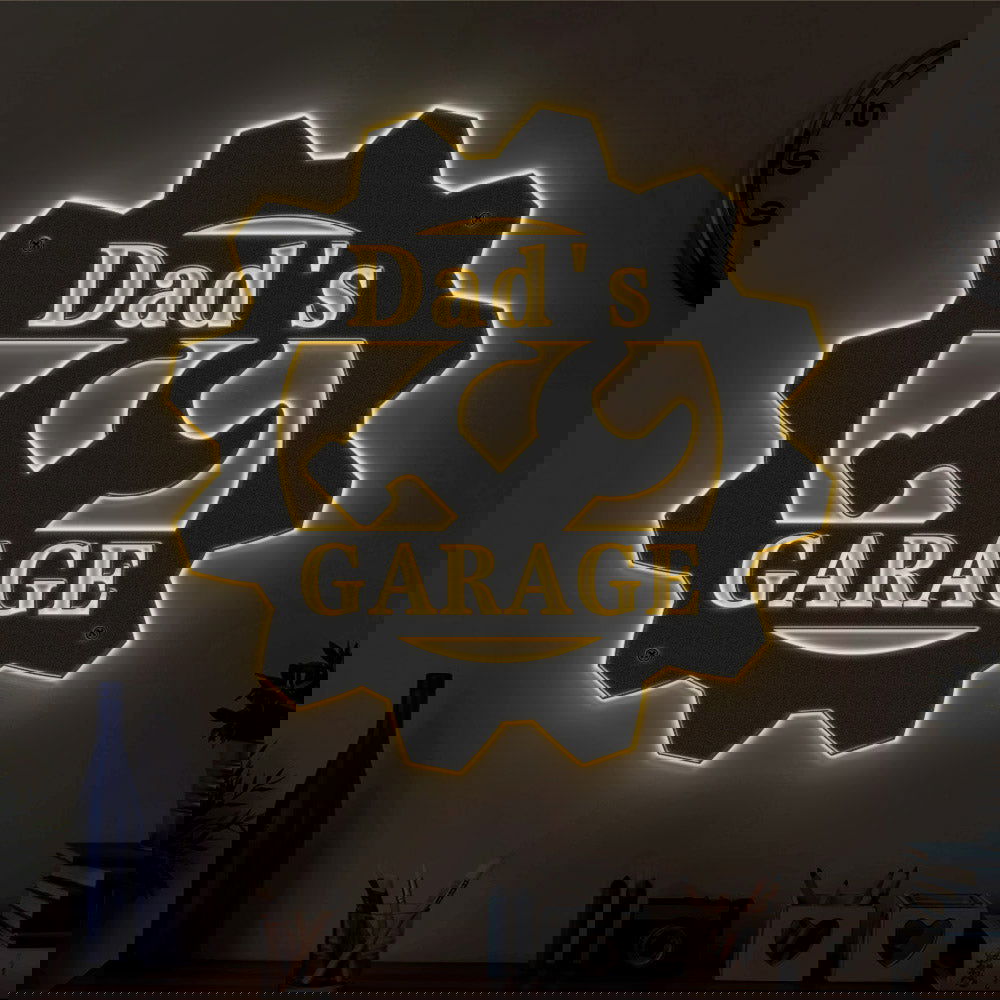 Custom Garage Metal Sign Personalized LED Lights Wall Art Decor Father's Day Gift for Dad - DigiVirt