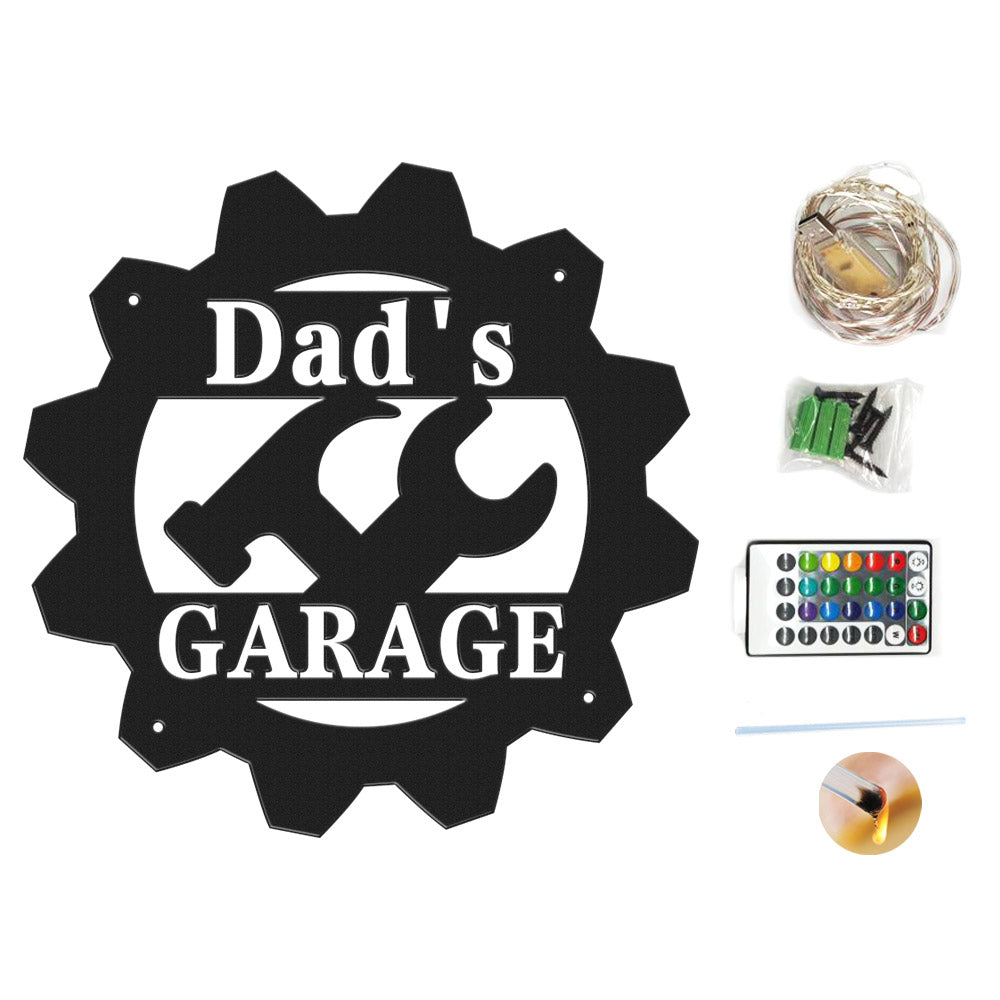 Custom Garage Metal Sign Personalized LED Lights Wall Art Decor Father's Day Gift for Dad - DigiVirt