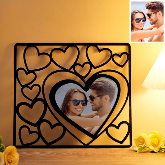 Custom Heart-shaped Photo Frame Wood Acrylic Photo Decor Anniversary Gift for Lover - DigiVirt