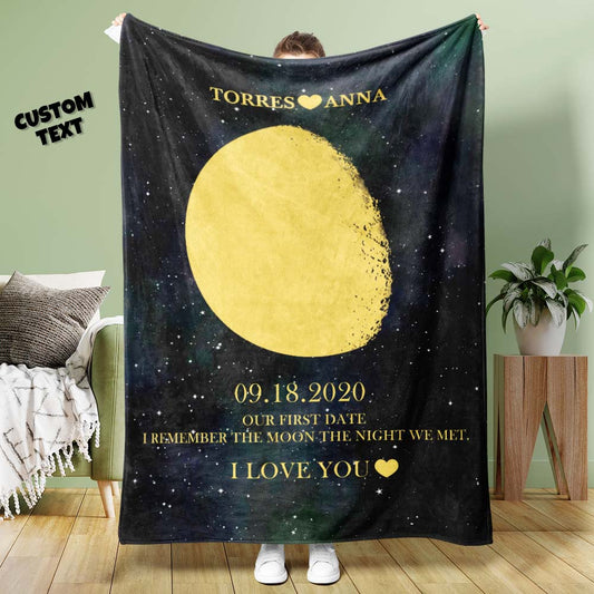 Custom Moon Phase Blanket Personalized Names Multistyle Background Blanket Birthday Gift - DigiVirt
