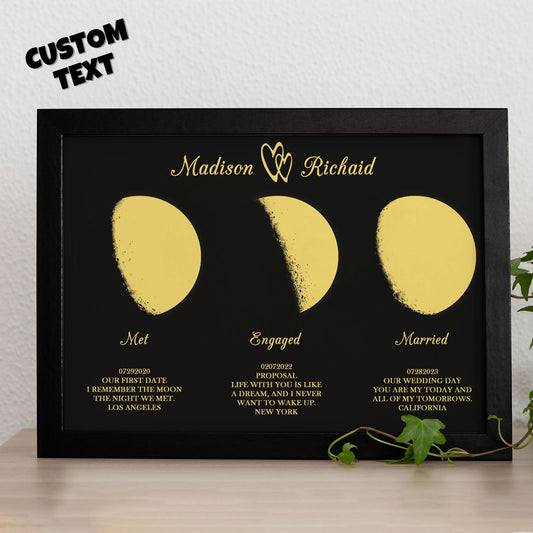 Custom Moon Phase Wooden Frame Three Moon Phase with Personalized Name and Text - DigiVirt