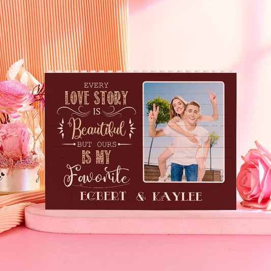 Custom Name Building Block Puzzle Horizontal Photo Brick Gift for Couple - DigiVirt