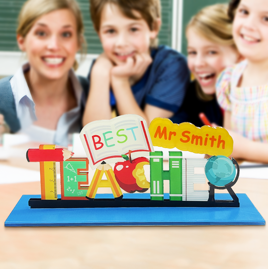 Custom Name Teacher Appreciation Table Decoration Best Teacher Sign - DigiVirt