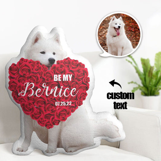 Custom Pet Photo Pillow Red Rose Flower Heart Pillow with Text Valentine's Day Gifts - DigiVirt