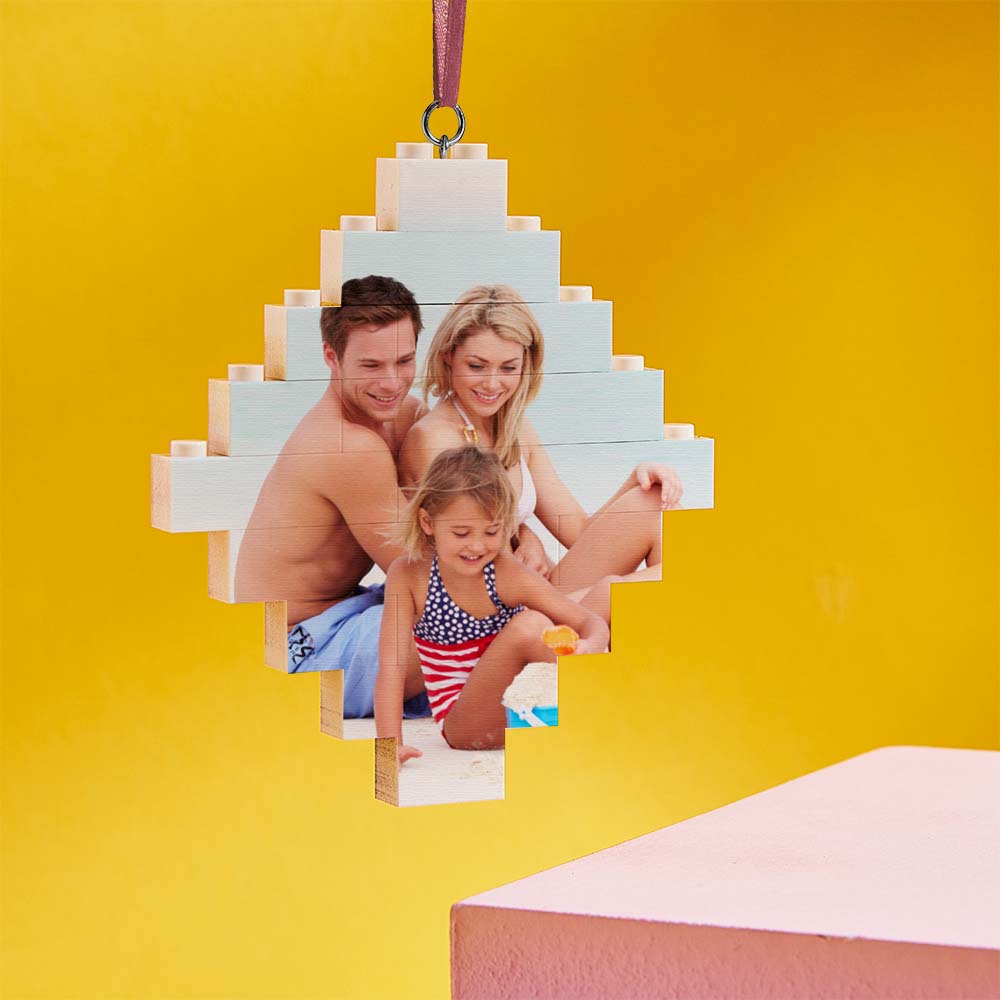 Custom Photo Block Building Bricks Lozenge Shape Christmas Ornament - DigiVirt