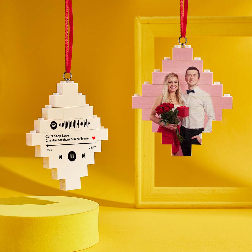 Custom Photo Block Building Bricks Lozenge Shape Christmas Ornament - DigiVirt