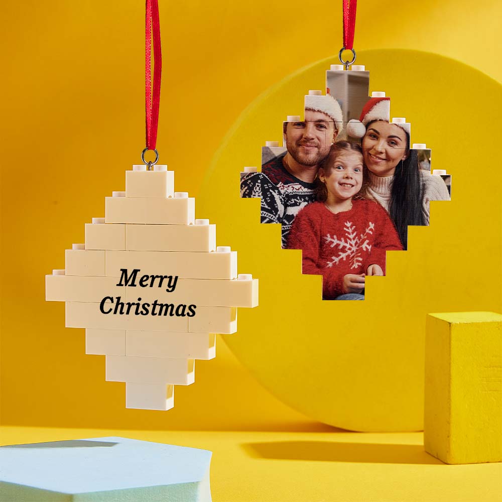 Custom Photo Block Building Bricks Lozenge Shape Christmas Ornament - DigiVirt