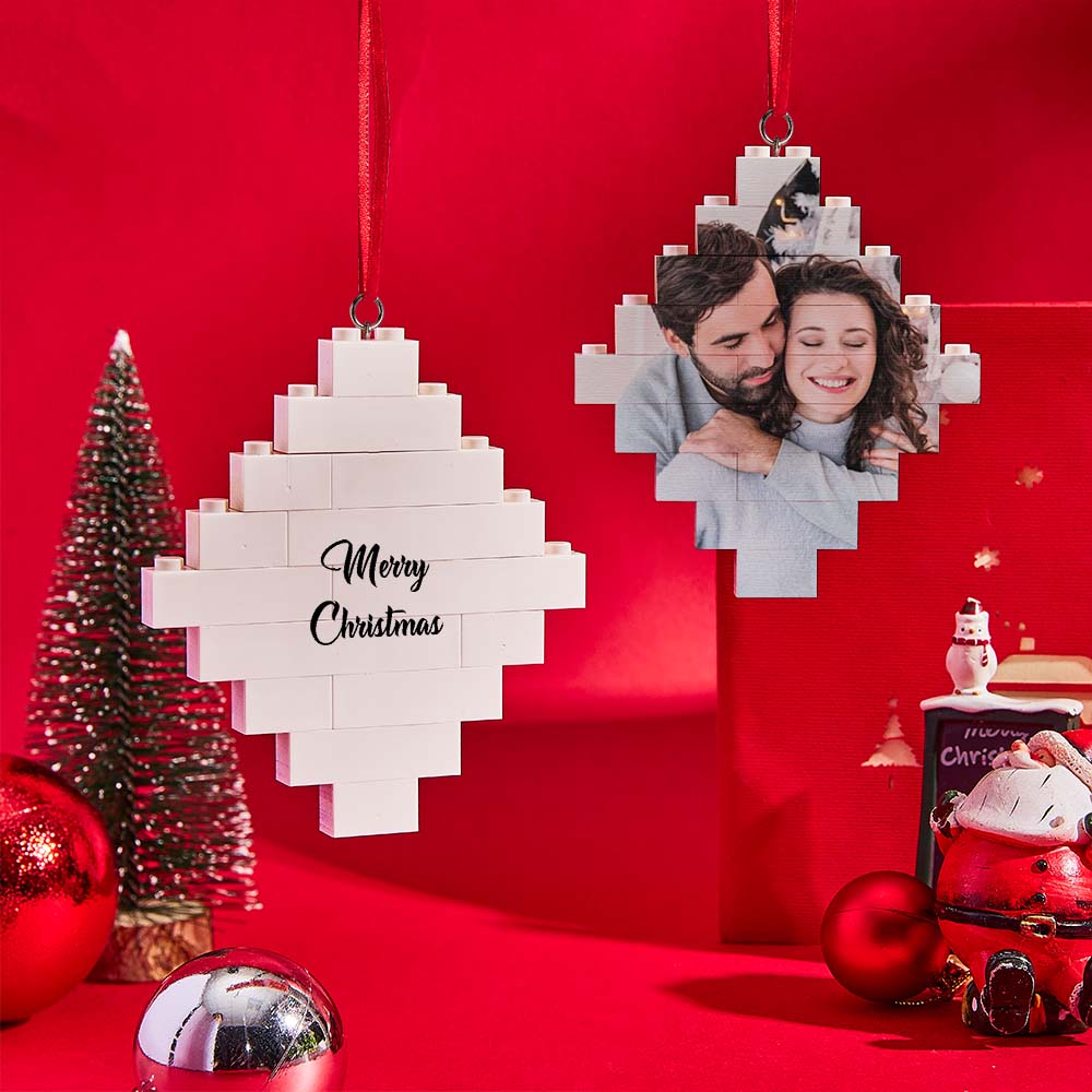 Custom Photo Block Building Bricks Lozenge Shape Christmas Ornament - DigiVirt