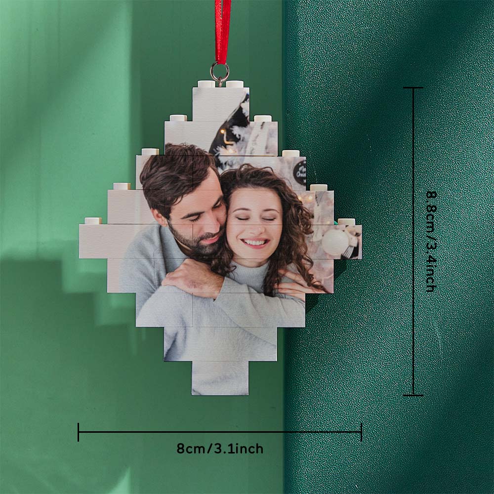 Custom Photo Block Building Bricks Lozenge Shape Christmas Ornament - DigiVirt