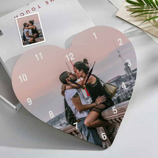 Custom Photo Clock Heart-shaped Romantic Household Gifts - DigiVirt