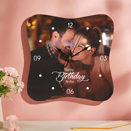Custom Photo Clock With Name Personalized Wood Wall Clock Birthday Gifts - DigiVirt