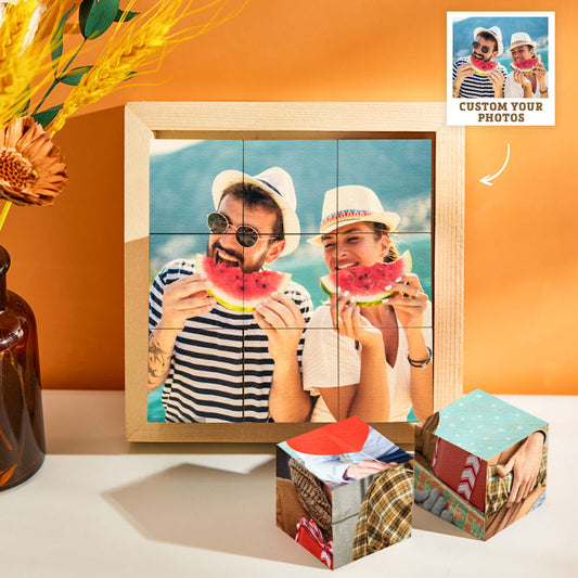 Custom Photo Cube Puzzle Wooden Block With Frame Family Gifts - DigiVirt
