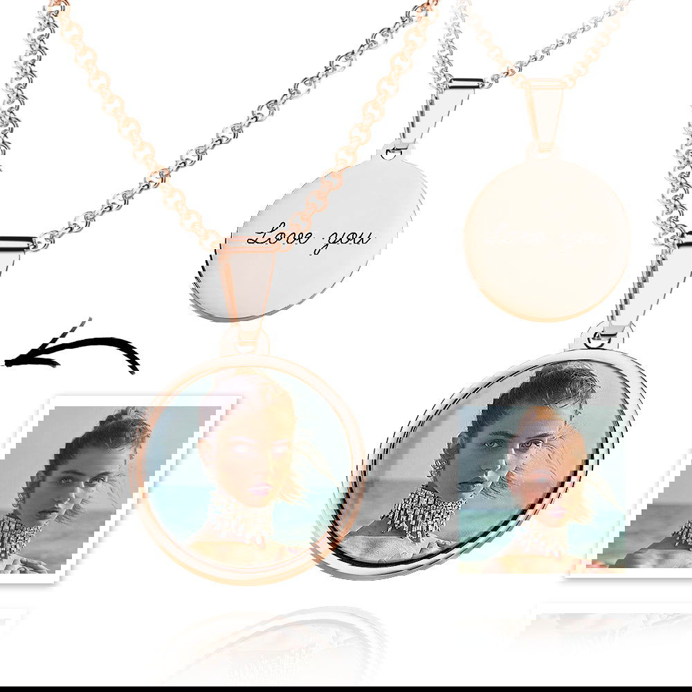 Custom Photo Engraved Necklace Pendant Picture Necklace Double Sided Wedding Gift - DigiVirt