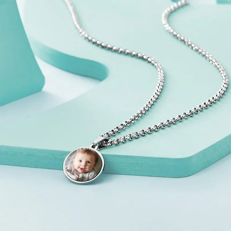 Custom Photo Engraved Necklace Pendant Picture Necklace Double Sided Wedding Gift - DigiVirt