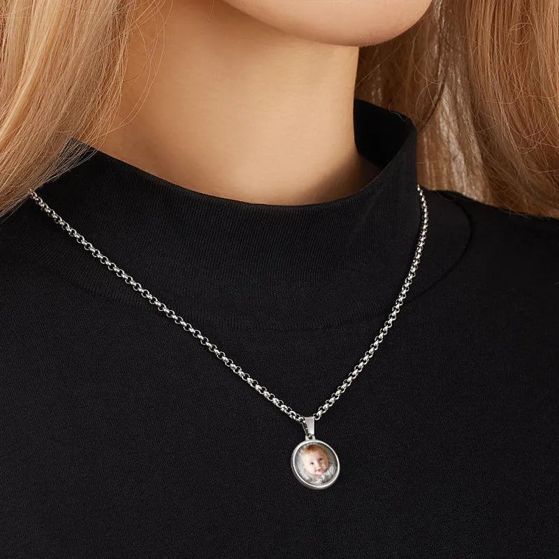 Custom Photo Engraved Necklace Pendant Picture Necklace Double Sided Wedding Gift - DigiVirt