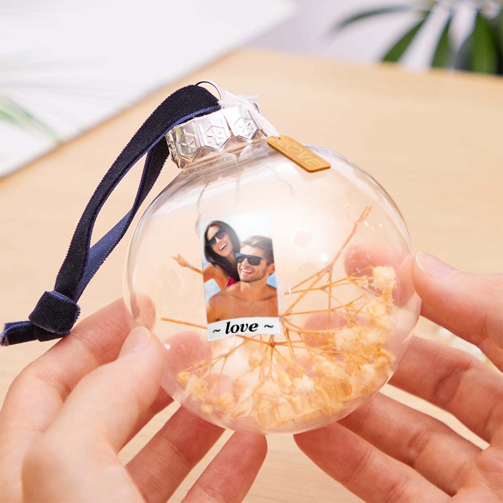 Custom Photo Engraved Transparent Ball Ornaments Dried Flowers Decoration - DigiVirt