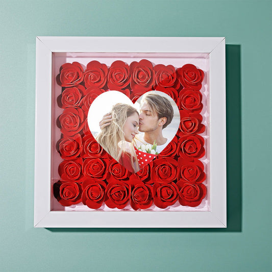 Custom Photo Flower Shadow Box Personalized Heart Flower Shadowbox Frame Gift - DigiVirt