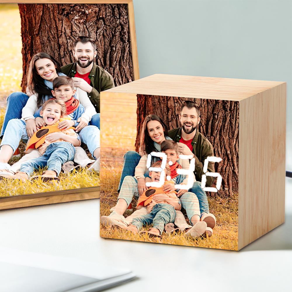 Custom Photo LED Digital Wooden Alarm Clock - DigiVirt