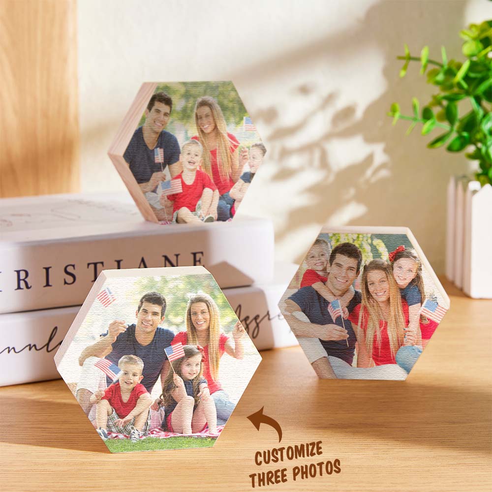 Custom Photo Ornament Hexagon Gallery Wall Photo Wood Gifts - DigiVirt