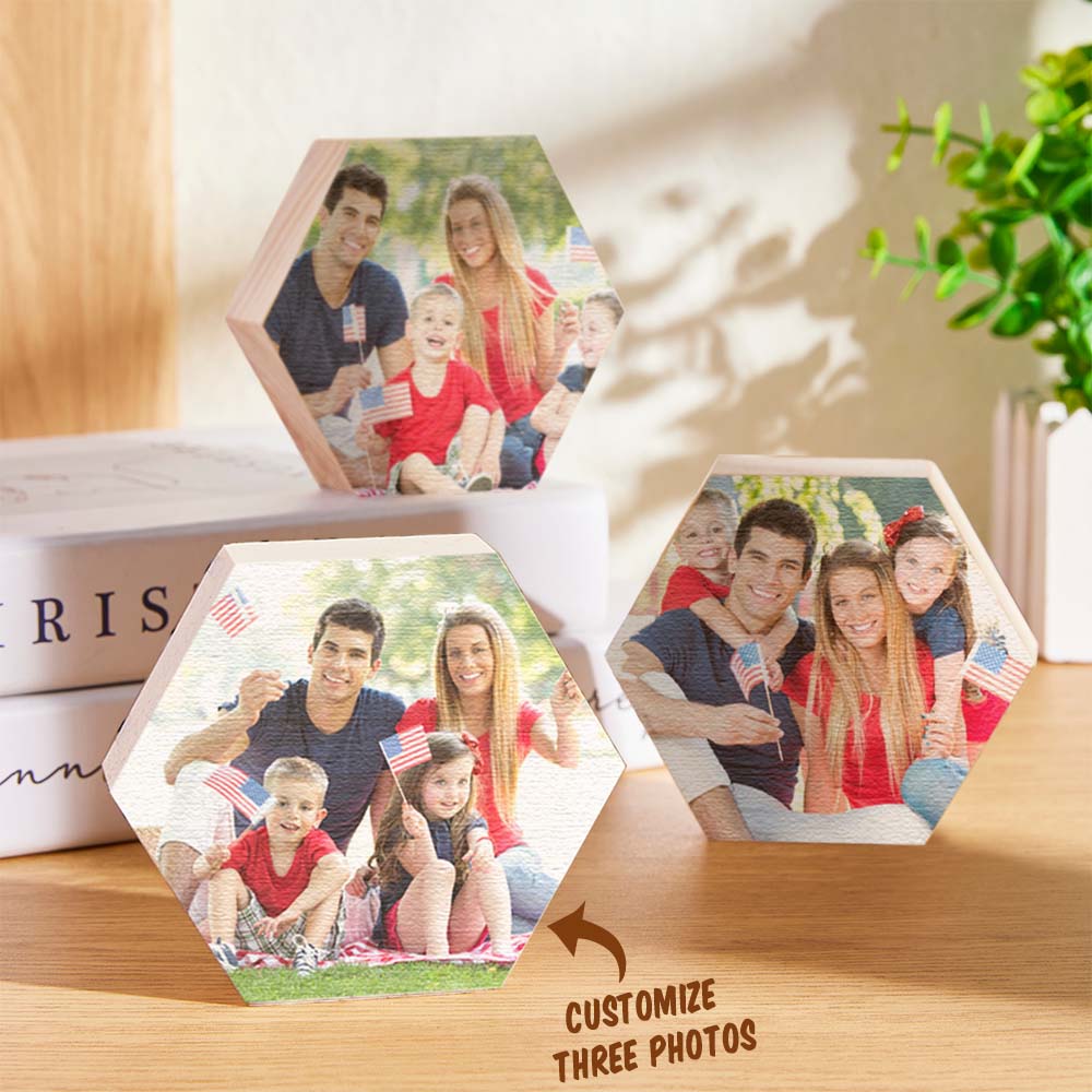 Custom Photo Ornament Hexagon Gallery Wall Photo Wood Gifts - DigiVirt