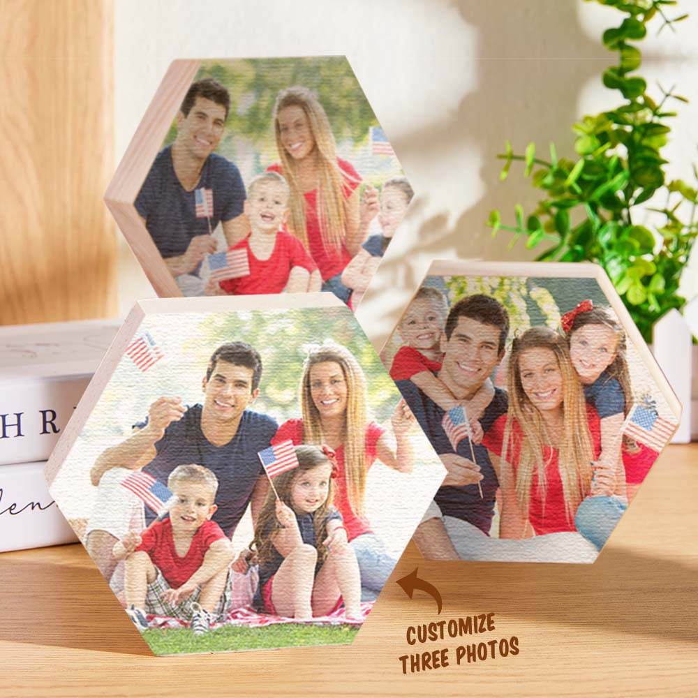 Custom Photo Ornament Hexagon Gallery Wall Photo Wood Gifts - DigiVirt