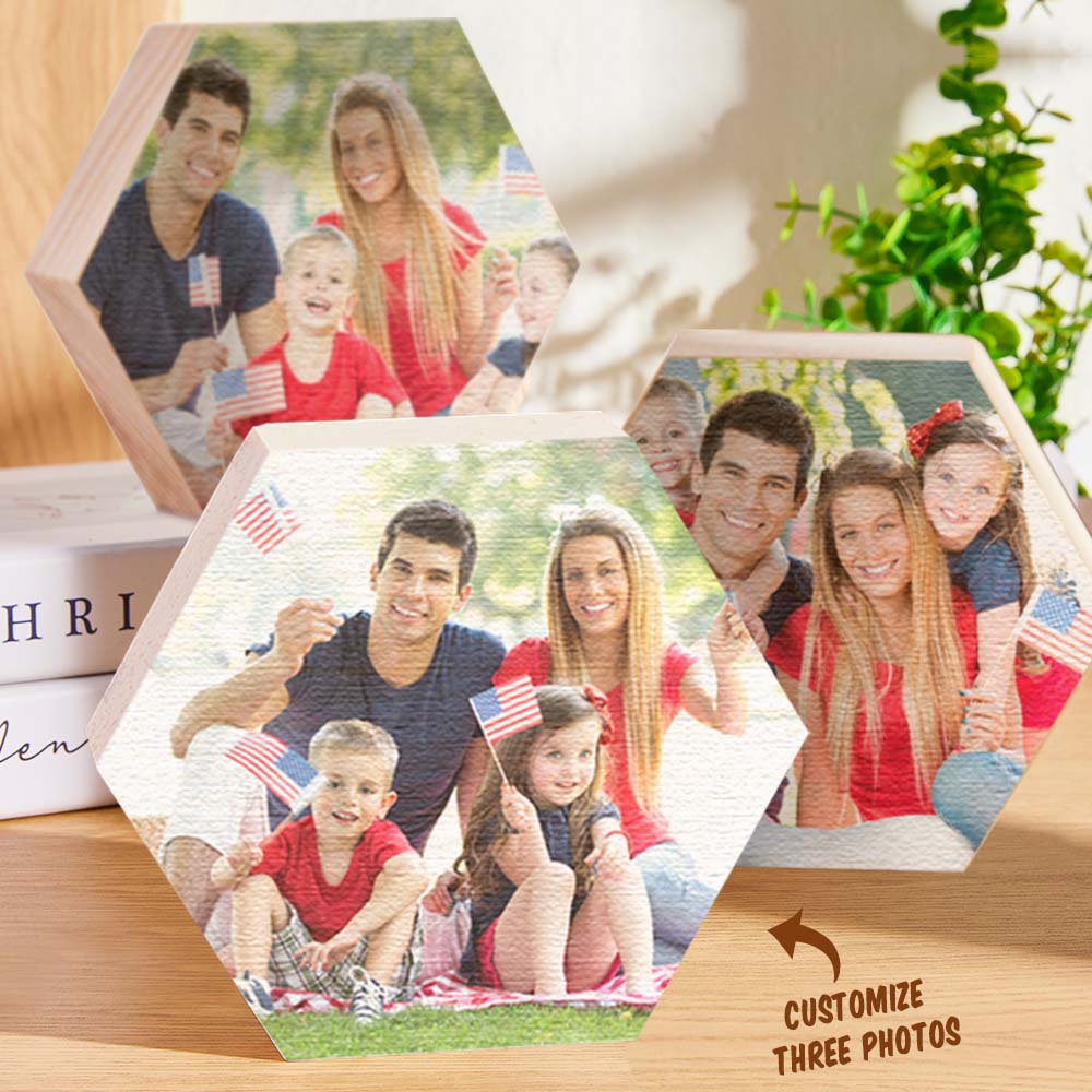 Custom Photo Ornament Hexagon Gallery Wall Photo Wood Gifts - DigiVirt