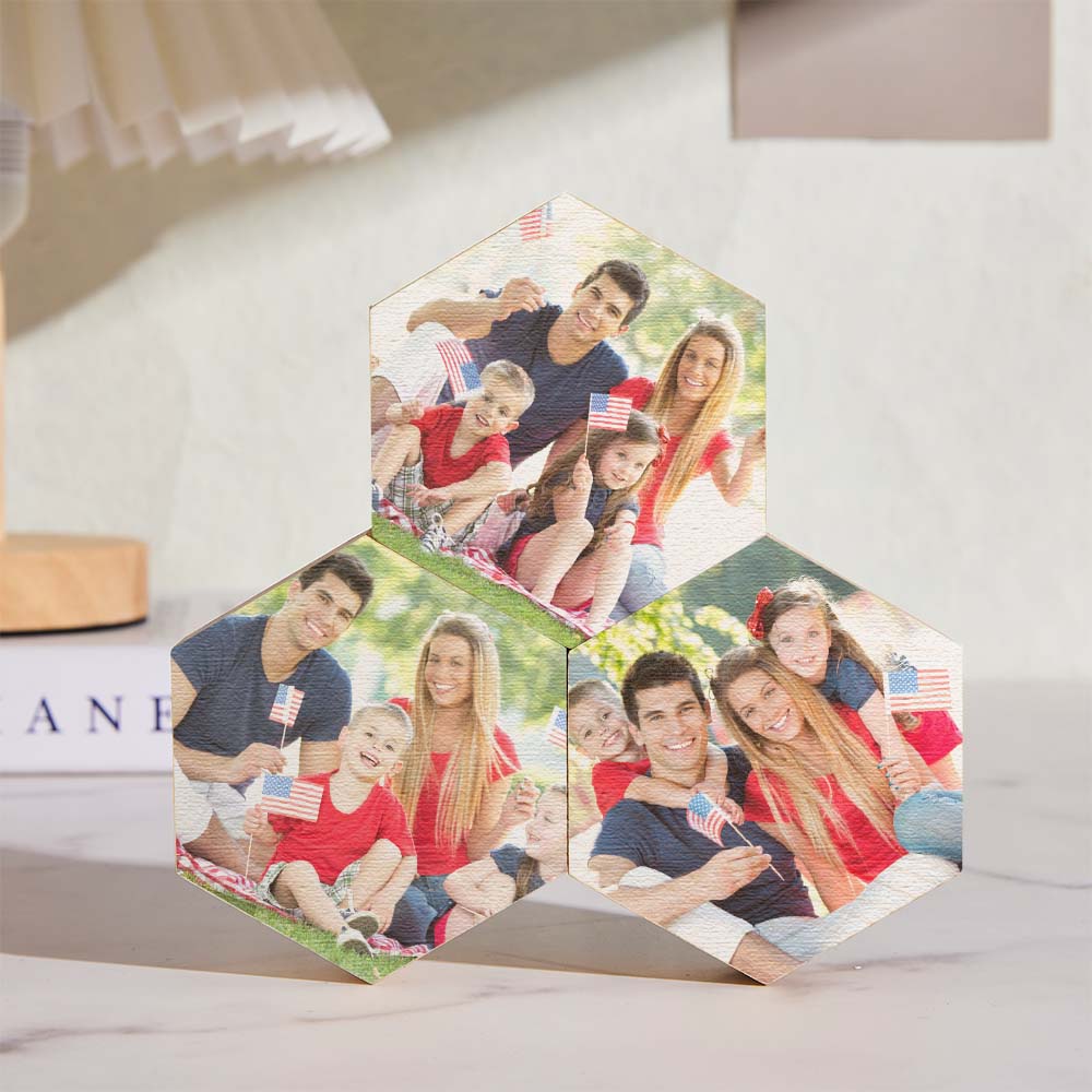 Custom Photo Ornament Hexagon Gallery Wall Photo Wood Gifts - DigiVirt