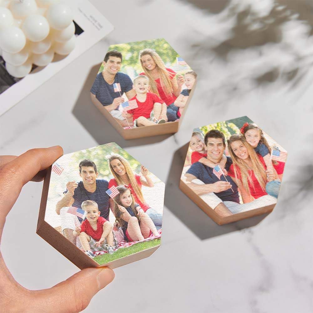 Custom Photo Ornament Hexagon Gallery Wall Photo Wood Gifts - DigiVirt