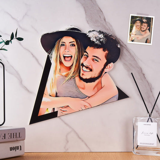 Custom Photo Wall Art Cartoon Couple Wooden Decoration Gifts - DigiVirt