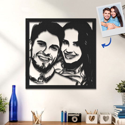Custom Portrait Metal Wall Art Personalized Couple Photo LED Lights Decor Gift for Lover - DigiVirt
