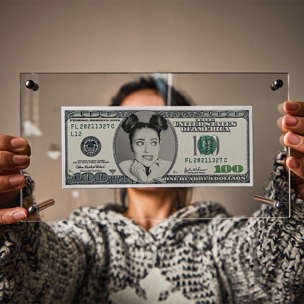 Custom Portrait Money 100 Dollar Bill | Personalized Desk Decor Face Money Double Sided Perfect Gift For Couples On Valentines Day - DigiVirt