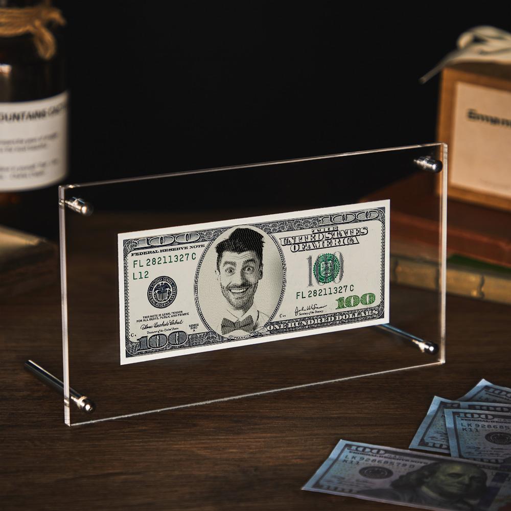 Custom Portrait Money 100 Dollar Bill | Personalized Desk Decor Face Money Double Sided Perfect Gift For Couples On Valentines Day - DigiVirt